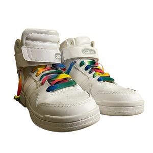 Adidas White forum mid triple white womens size 10 Sneakers with Rainbow Laces